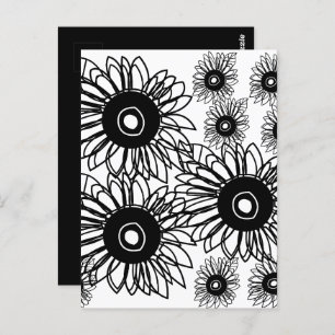 Carte Postale Tatouage Tournesol Floral Noir Blanc Tatouage Fleu
