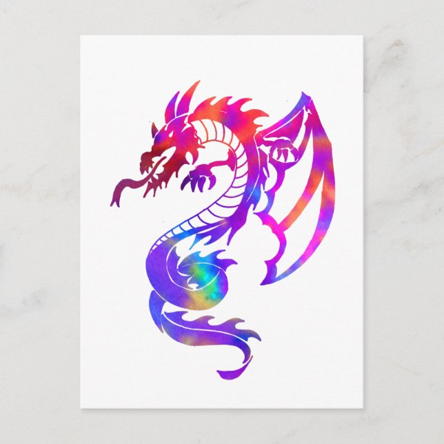 Carte Postale Tatouage Tribal Dragon Arc-en-ciel (Devant)