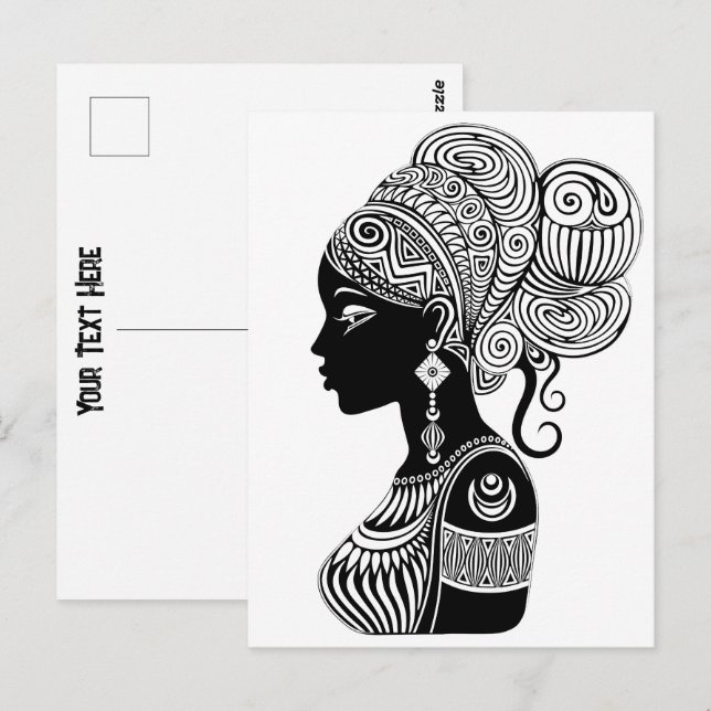 Carte Postale Tatouage Tribal Portrait de Fille Africaine (Devant / Derrière)