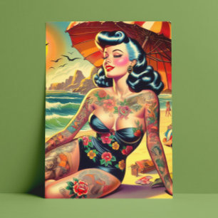 Carte Postale Tattoo Beach Pin-up