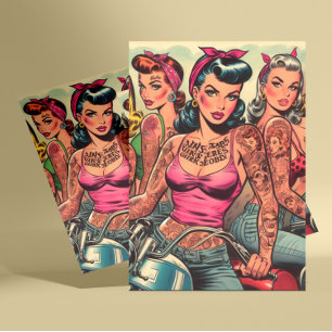 Carte Postale Tattoo Biker Girls Comics