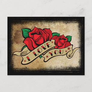 Carte Postale Tattoo I Love You Rose Postcard