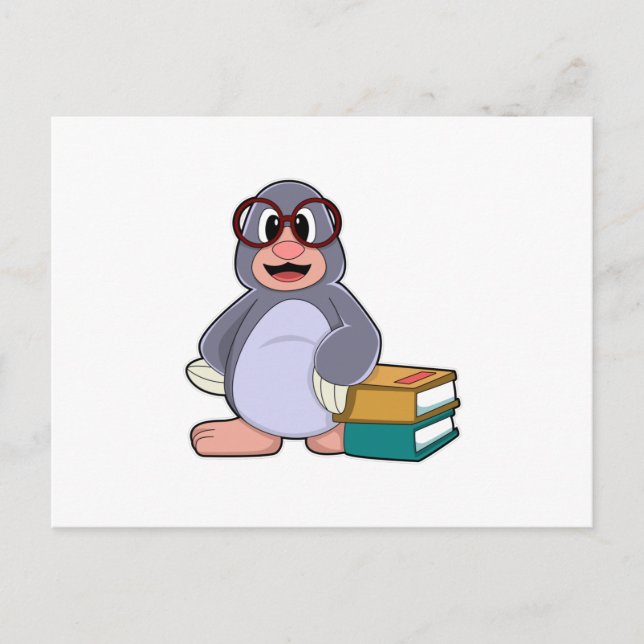 Carte Postale Taupe à lunettes et livres (Devant)