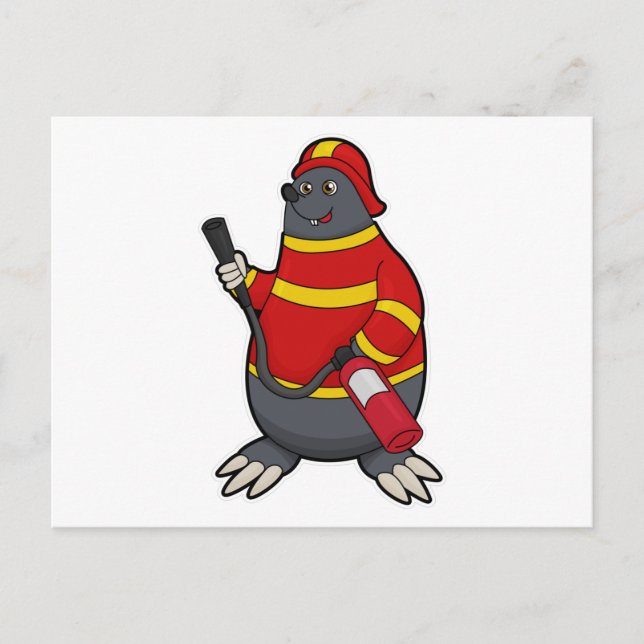 Carte Postale Taupe comme pompier avec extincteur d'incendie (Devant)