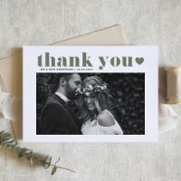 Taupe Green Retro Typographie Mariage Merci