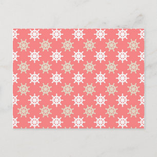 Carte Postale Taupe White et Coral Ships Roue Motif nautique