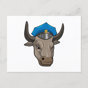 Carte Postale Taureau en policier Police