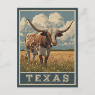 Carte Postale Taureau Texas Longhorn Vintage Voyage Rétro
