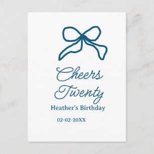 Carte Postale Tchin tchin vingt ruban d'anniversaire bleu nom da
