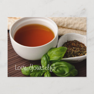Carte Postale Tea Cup Tea Feuilles Herbes Tea Towa sur Bamboo Ma