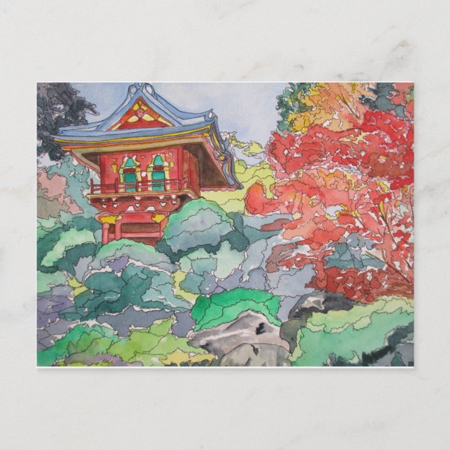 Carte Postale Tea House à San Francisco aquarelle peinture (Devant)