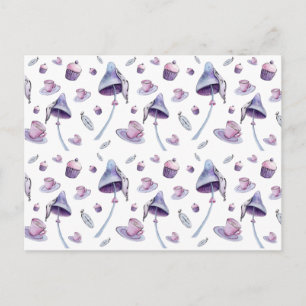 Carte Postale Tea Party Mad rose et bleu aquarelle