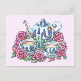 Carte Postale Tea Pot and Roses