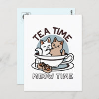 Tea Time Meow Time - Cute Cat and Tea Design