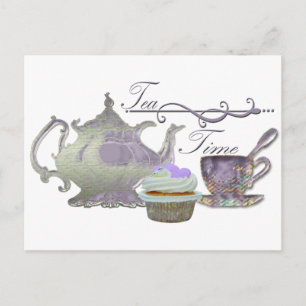 Carte Postale Tea Time ! Thé Lilac, Teapot et Cupcake Art