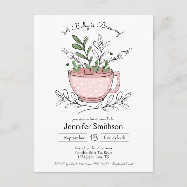 Carte Postale Teacup Floral Tea Party Baby shower (Devant)
