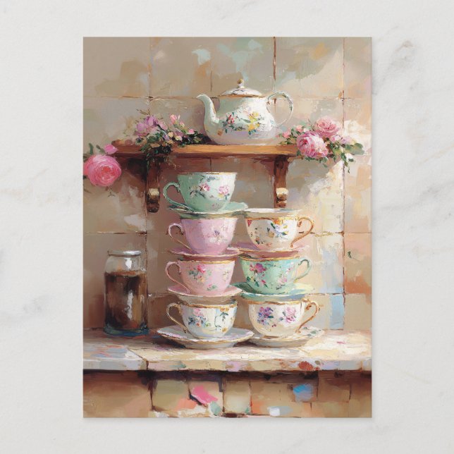 Carte Postale Teacups Tea Pot Set cuisine (Devant)