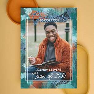 Carte Postale Teal Blue Green Abstract Graduation Announcement