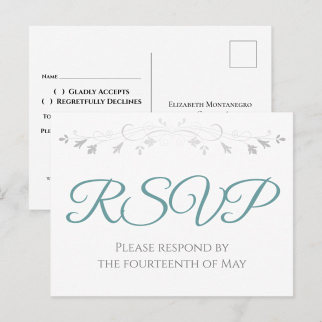 Carte Postale Teal sur Simple Élégant Mariage RSVP (Devant / Derrière)