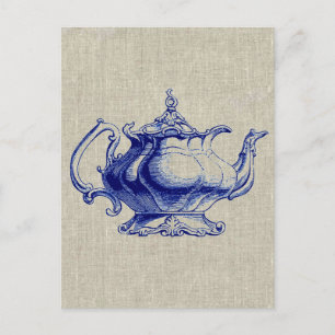 Carte Postale Teapot Design bleu vintage Victorien Lover Teapot