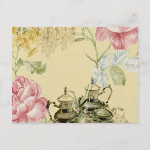 Carte Postale Teapot Tea Party Paris Floral