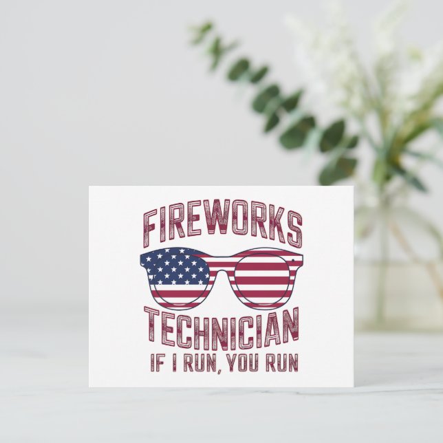 Carte Postale Technicien en Firework 4 juillet Drôle Usa (Debout devant)
