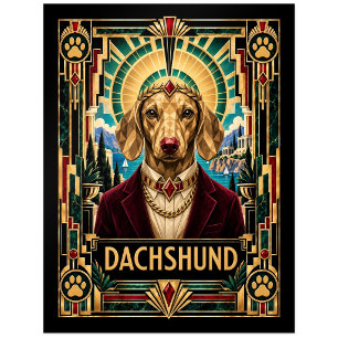 Carte Postale Teckel, chien Art Déco