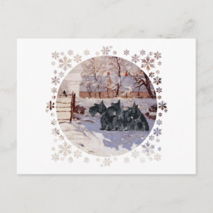 Carte Postale Teckels Écossais Magpie d'Hiver