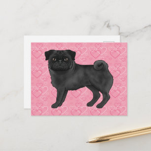Carte Postale Teckels noirs de dessin animé mops d'amour motif d