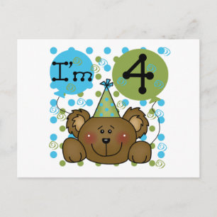 Carte Postale Teddy Bear 4th Birthday T-shirts et cadeaux