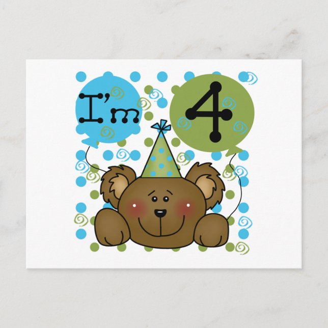 Carte Postale Teddy Bear 4th Birthday T-shirts et cadeaux (Devant)