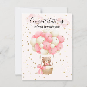 Carte Postale Teddy Bear Baby Girl Félicitations Card