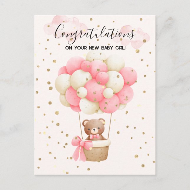 Carte Postale Teddy Bear Baby Girl Félicitations Card (Devant)