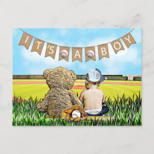 Carte Postale Teddy Bear et Baby Baseball Baby shower de garçon