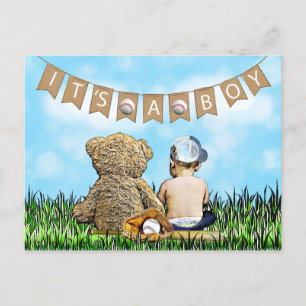 Carte Postale Teddy Bear et Baby Baseball Baby shower de garçon