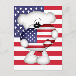 Carte Postale Teddy Bear et Big USA Flag Heart