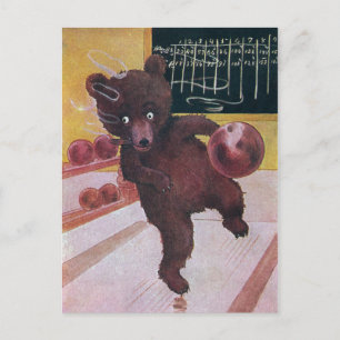 Carte Postale Teddy Bear Gosse Bowling
