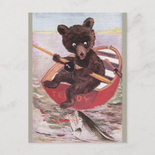 Carte Postale Teddy Bear Gosse Pêche
