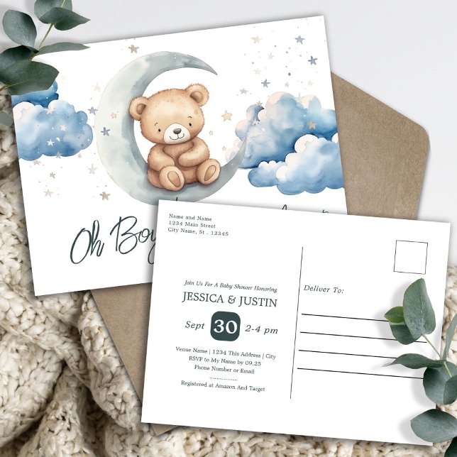 Carte Postale Teddy Bear Over the Moon Baby shower (Créateur téléchargé)