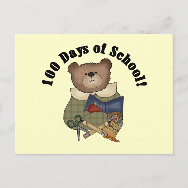 Carte Postale Teddy Bear School 100 jours Tshirts et cadeaux (Devant)