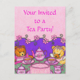 Carte Postale Teddy Bear Tea Party ~ Postcard Invitation