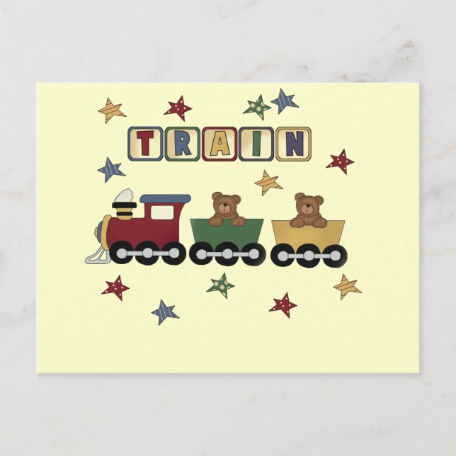 Carte Postale Teddy Bear Train Tshirts et cadeaux (Devant)