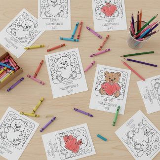 Carte Postale Teddy Bear Valentine's Day Coloring for Students