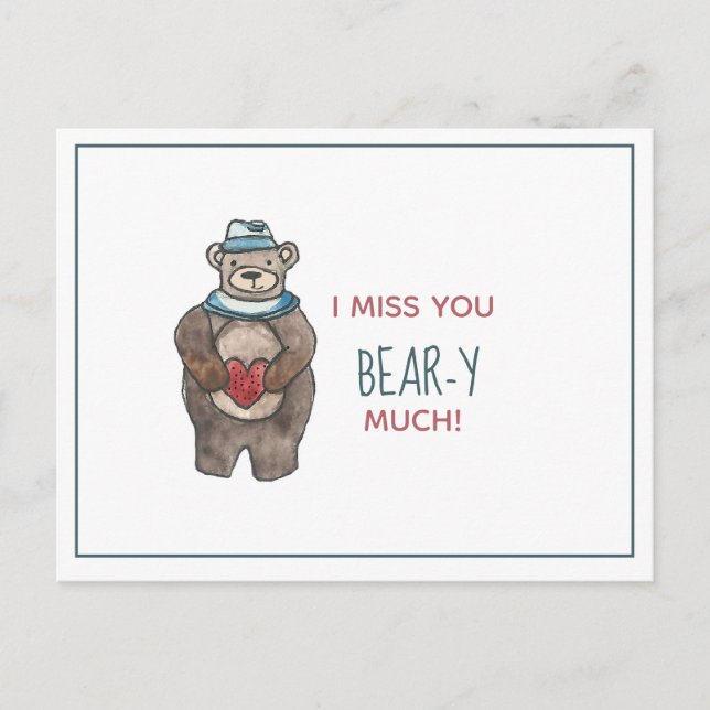 Carte Postale Teddy Bear Vous me manquez de faire attention Vale (Devant)