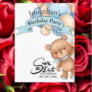 Carte Postale Teddy Blue, Joyeux Anniversaire Garçon