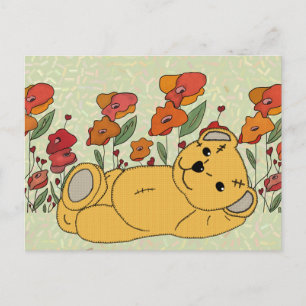 Carte Postale Teddy dans le champ de pavot