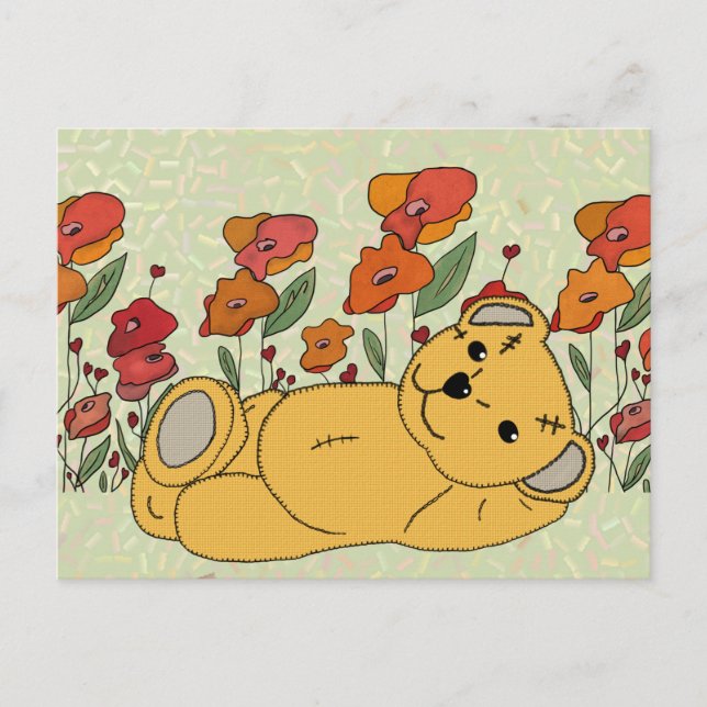 Carte Postale Teddy dans le champ de pavot (Devant)