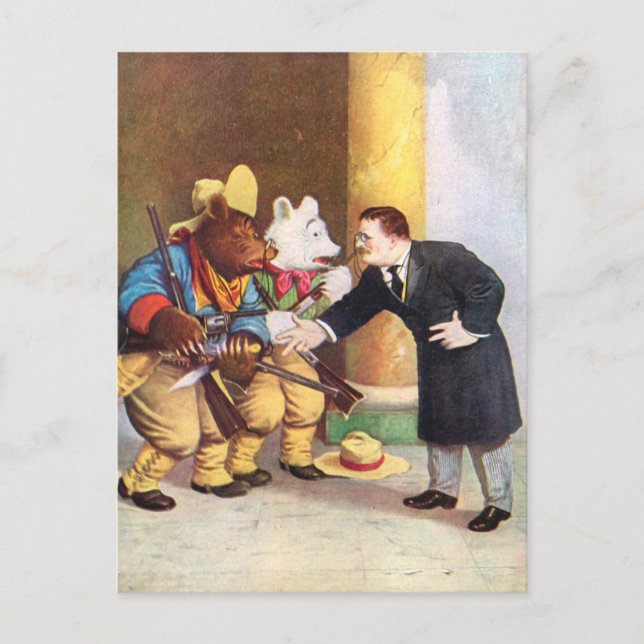 Carte Postale Teddy Roosevelt et Roosevelt Bear Cowboys (Devant)