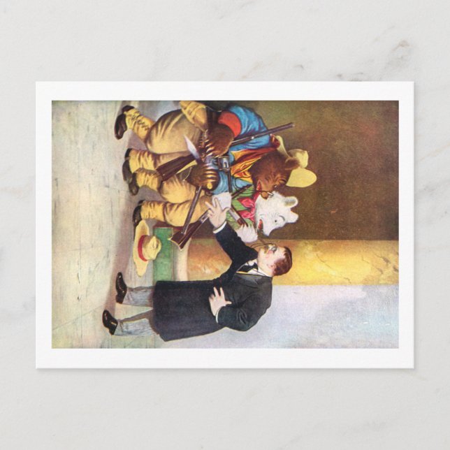 Carte Postale Teddy Roosevelt et Roosevelt Bear Cowboys (Devant)