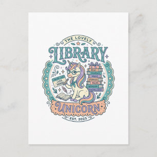 Carte Postale Tee-shirt graphique fantaisiste Licorne de la bibl